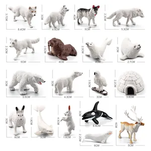 18-piece miniature polar animal figurines set including polar bear and husky for kids