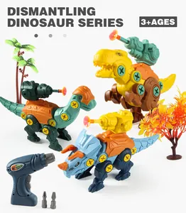 Kids DIY dinosaur building set with electric drill and colorful assembly pieces