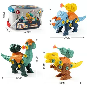 3-in-1 DIY dinosaur building toy set with electric drill and storage bin for kids