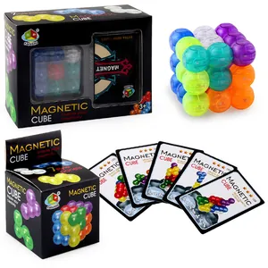 Kids magnetic DIY puzzle cube set with colorful transparent blocks and challenge cards