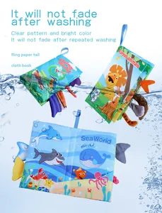 Washable baby cloth books with 3D animal tails and rustling paper for sensory play