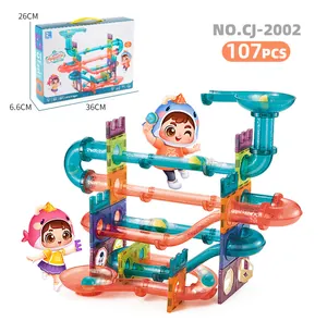 Detailed 107pcs magnetic marble run building set with 36x26x6.6cm packaging dimensions