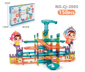 Detailed 158pcs DIY magnetic tiles set with marble run tubes and 48.5x33x7.8cm box