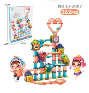 262pcs Magnetic marble run blocks set with colorful tiles and 55x41x6cm box packaging