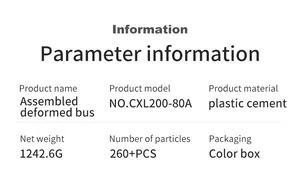 Detailed parameter specifications table for the 260+ piece assembled deformed bus toy