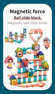 Vibrant 3D magnetic tiles with colorful ball slide tracks and translucent building blocks