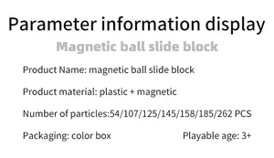 Detailed specifications table for 185-piece magnetic ball slide block building set