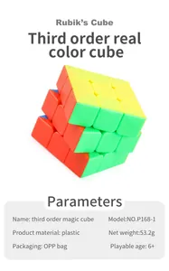 Detailed parameter table and macro shot of 3x3 speed cube with internal components