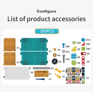 Detailed components list of 260PCS building block set including screws and assembly tools