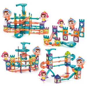 Children's 185-piece magnetic building blocks with transparent ball run tracks and dolls