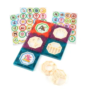 DIY magnetic blocks set with colorful tiles and educational cards for creative building