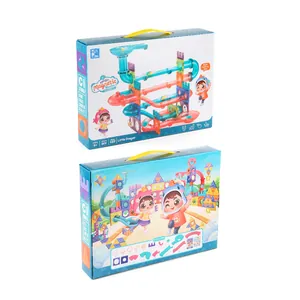 Kids DIY magnetic tiles marble run building blocks set with 107 pieces for toddlers 3+