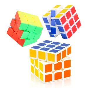 Three versions of 3x3 speed cubes including stickerless, black and white base styles