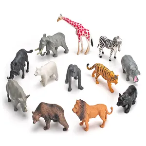 Set de 12 figuras realistas de animales salvajes con león y jirafa para juego educativo