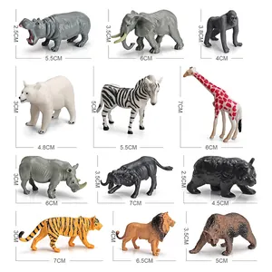 Set de 12 figuras realistas de animales salvajes que incluyen jirafa león y elefante
