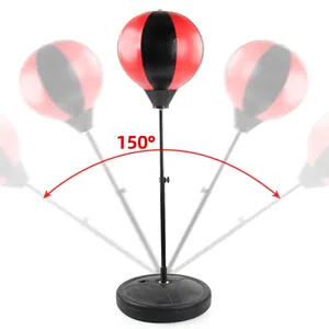 Standing punching speed ball set with adjustable height and 150-degree rebound action