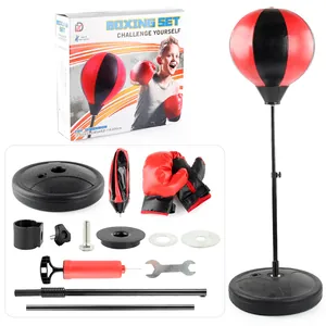 Inflatable punching bag set with gloves and adjustable stand for adult boxing training
