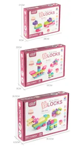 Tres tamaños de juegos de bloques de goma suave con dimensiones y piezas