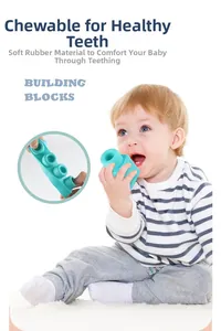 Close-up of soft mint green food-grade silicone building blocks for baby teething