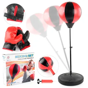 Inflatable punching bag set with adjustable stand and red boxing gloves for sports training
