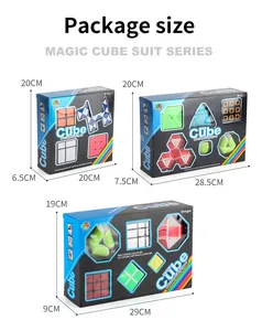 Specifiche dettagliate sulle dimensioni per tre diversi set regalo di cubi magici