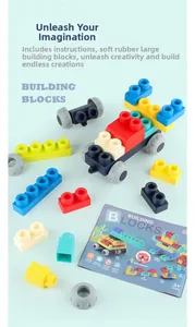 Macro view of soft large building blocks with flexible texture and instructional manual