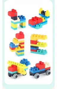 Detailed view of six creative large block builds including animals and vehicles