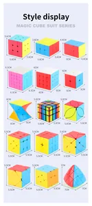 Guide détaillé des tailles pour 15 modèles de rubik's cubes colorés incluant pyramide et skewb