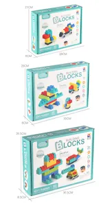 Detailed view of 20, 40, and 60 piece soft rubber building block sets with dimensions