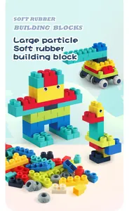 Detail of colorful large soft rubber building blocks for early childhood learning