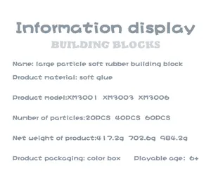 Detailed specifications for large soft rubber building blocks with model part counts