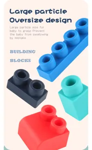 Macro shot of large colorful soft building blocks showing matte texture for baby safety