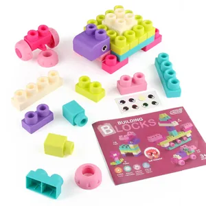 Bloques de construcción suaves para bebés en colores macarrón con manual y modelo de tortuga