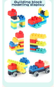 Building block modeling display showing animal, number and letter shapes for toddlers