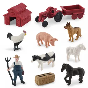 Juego de granja de 10 piezas con tractor rojo, establo y figuras de animales realistas