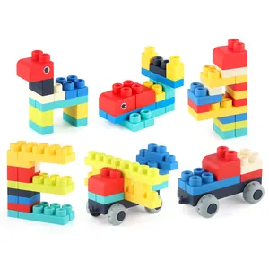 Colorful large-particle soft baby blocks set for creative animal and vehicle shapes