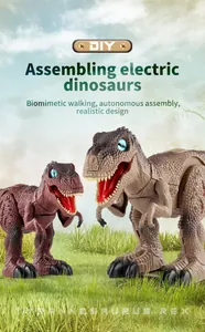 Detail of DIY electric Tyrannosaurus Rex toy showing LED eyes and biomimetic walking features