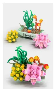 Macro view of modular succulent building block pieces and a green planter pot set