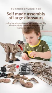 DIY take apart T-Rex toy set showing assembly parts and movable joints for kids
