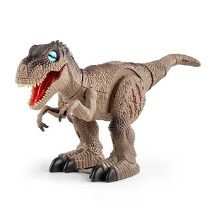 Remote control walking T-Rex dinosaur toy with glowing blue eyes and realistic texture