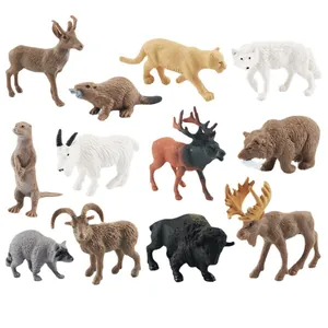 Noord-Amerikaanse Wilde Dieren Figuren Collectie Realistische Solide PVC Eland Beer Wolf Bison Bever Wasbeer Educatief Leerplezier Speelgoed