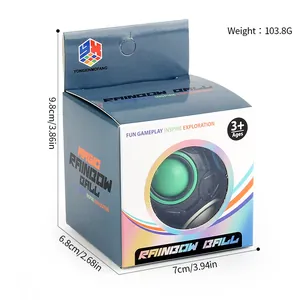 Rainbow Magic Ball puzzle toy in retail box packaging with dimensions and weight specs