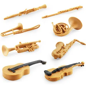 8-piece miniature musical instrument model set for desktop decor in light brown finish