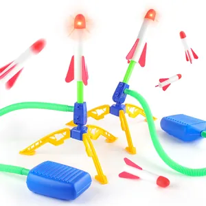 Jouet Lance-Fusée à Air pour Enfants Avec Fusées en Mousse Flash LED Pompe à Pied pour Jeux de Plein Air Garçons Filles