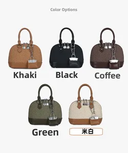 Shell-shaped handbags in five colors featuring herringbone weave and leather splicing