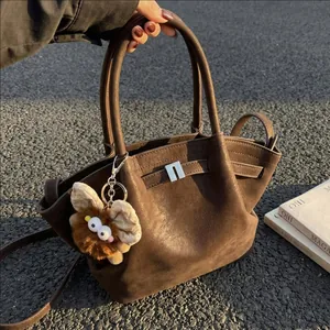 Damen Vintage Synthetikleder Crossbody Tasche In Wildlederoptik Mit Metallschloss Minimalistische Tote Für Alltag Schultertasche