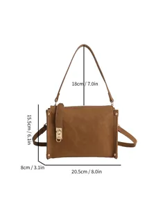 Brown square shoulder bag size guide showing dimensions 20.5cm width and 15.5cm height