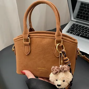 Vintage Matte PU Leather Small Square Crossbody Bag Women Top Handle Satchel Removable Strap Chic Daily Shoulder Handbag