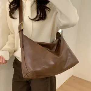 Borsa a Spalla da Donna in Pelle PU Retro Grande Capacità Minimalista Hobo Tote Borsa a Tracolla Per Pendolarismo Quotidiano
