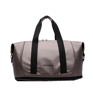 Bolso de viaje impermeable gris púrpura con logo weilaibag y compartimento inferior